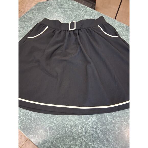 Modcloth Circle Skater Mini Skirt Plus 1X Black White Trim Pockets Belted Retro - Picture 2 of 10